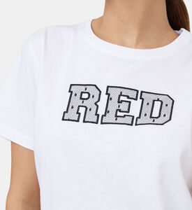 تي شيرت قطن أحمر بياقة مستديرة