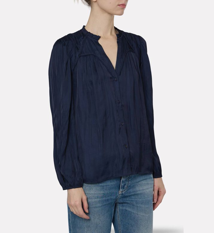 Ba and Sh Lustre Ruffled Blouse, Dark-navy, M, Model View