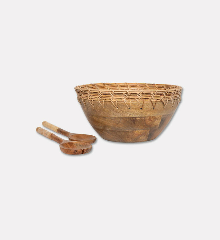 Home Deco and More Cane-woven 3-piece Border Leaf-print Bowl Set, Packshot View