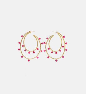 Double Anneaux Rose Resine Gold-plated Earrings
