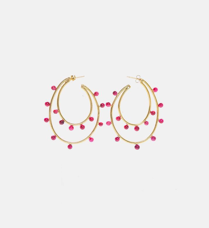 Double Anneaux Rose Resine Gold-plated Earrings