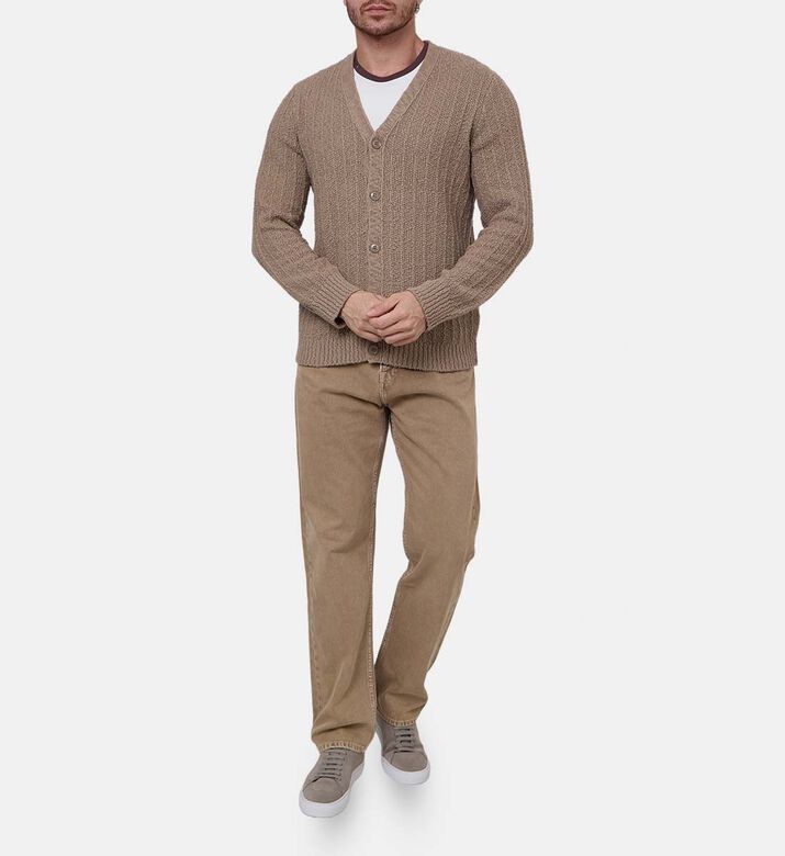 كارديغان طويل الأكمام قطن عضوي بياقة في