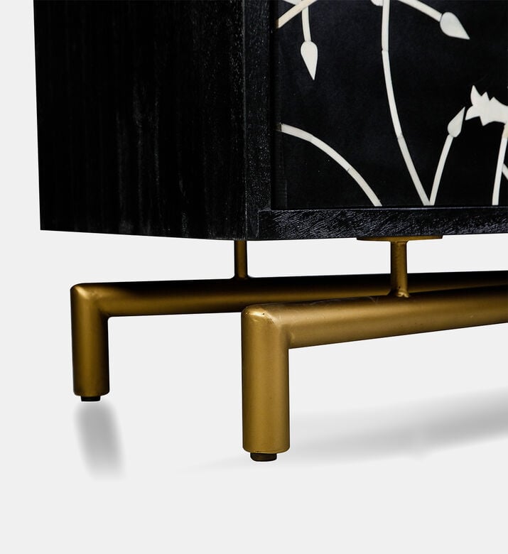 Home Deco and More Flora Mango Wood Iron Buffet Brass Stand, Packshot View