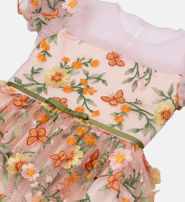 Floral Embroidered Tulle Party Dress