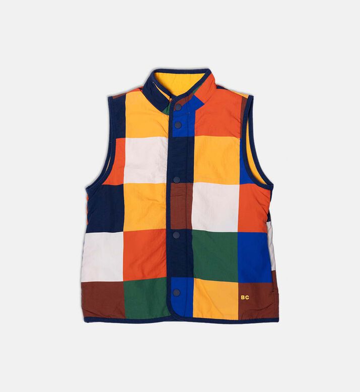 Bobo Choses Multi-colored Checkered Snap Buttons Padded Vest, Packshot View