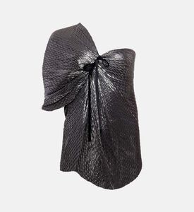 Blue For Burgundy Pleated Ribbon One-shoulder Top, Packshot View