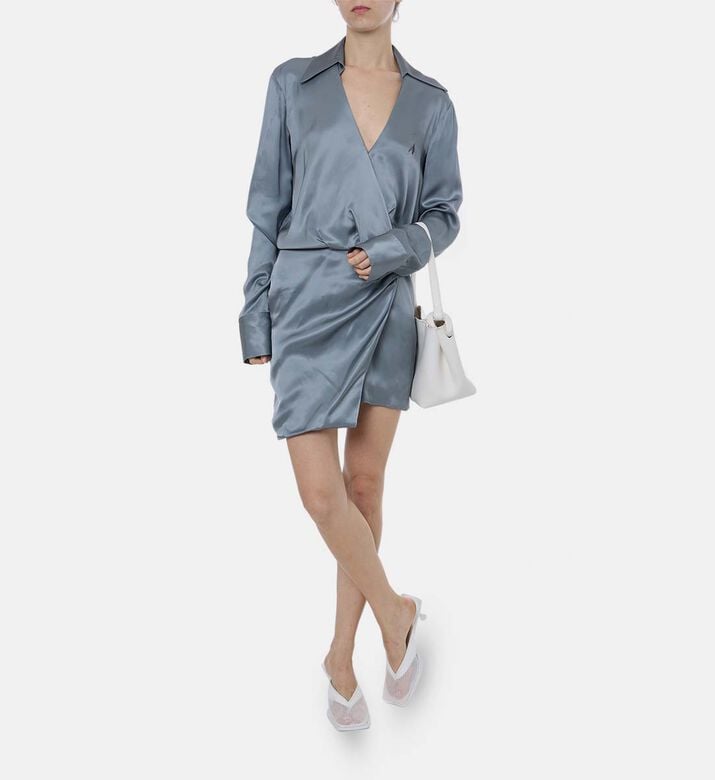 Satin Long-sleeve Mini Dress