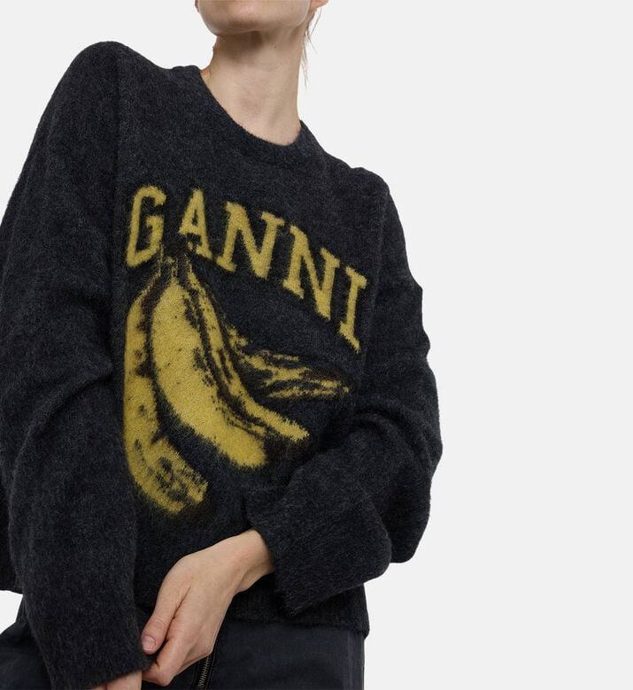Ganni Logo-embroidery Long-sleeve Sweater, Model View Ganni Logo-embroidery Long-sleeve Sweater, Model View