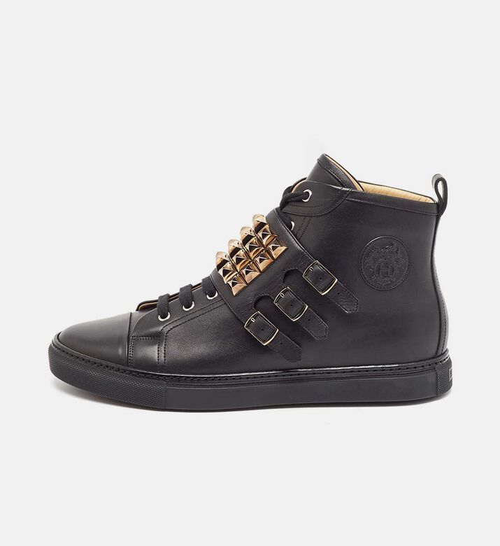 Hermes Black Leather Studded Lennox Sneakers Preowned