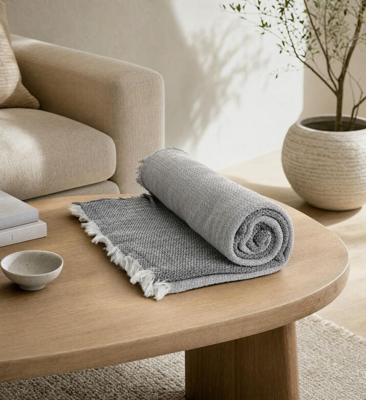 Home Deco and More Carpi Wool Cotton Blend Throw, Grey, Packshot View