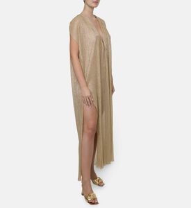 Blue For Burgundy Metallic Gold Pleated Column-cut Maxi Dress, Model View