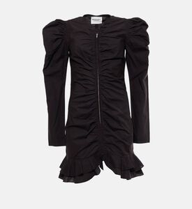 فستان بريالي بقطن مجعد قصير بسحّاب