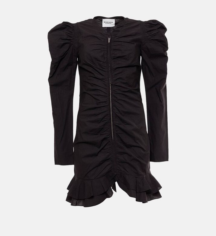 فستان بريالي بقطن مجعد قصير بسحّاب