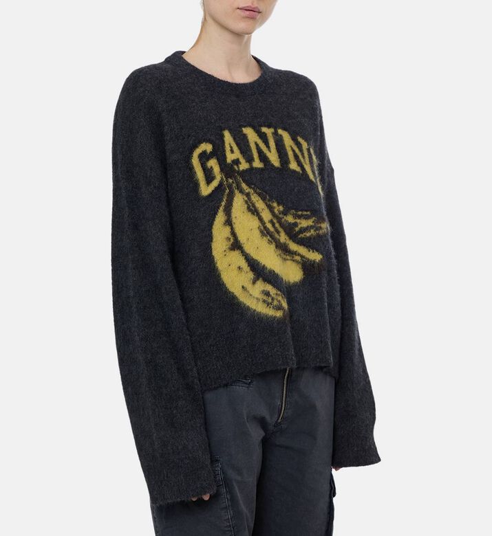 Ganni Logo-embroidery Long-sleeve Sweater, Model View