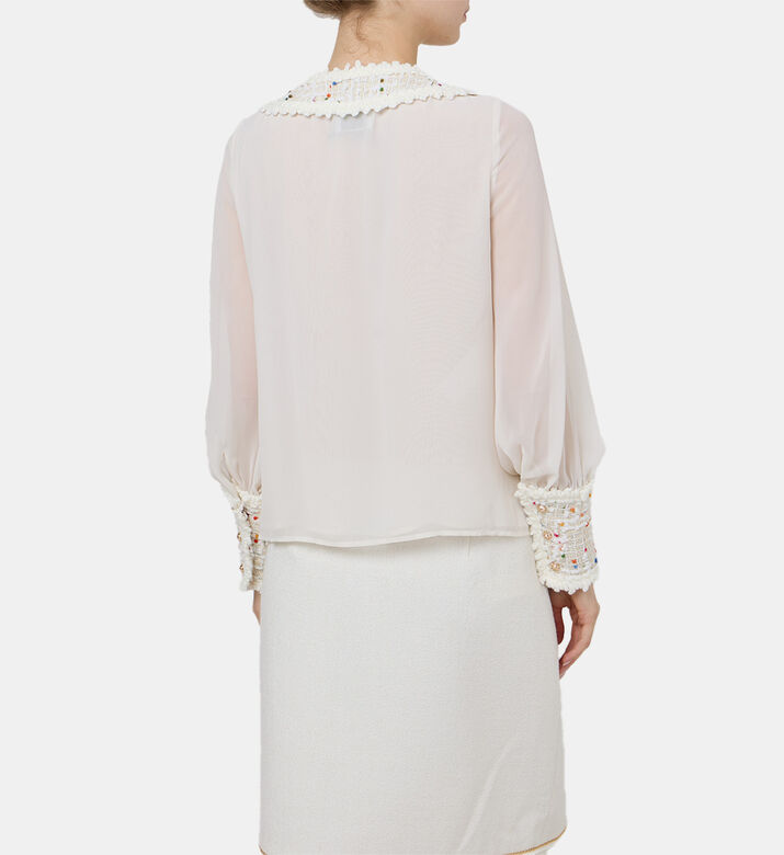 بلوزة بأكمام طويلة بتقليمات تويد