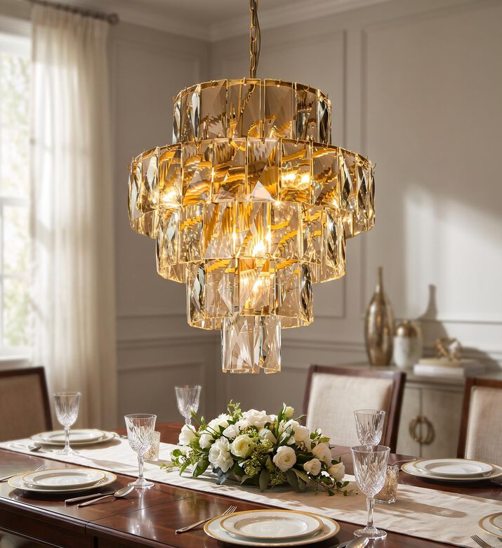 Baroque Basilio Chrome Hardware Crystals Chandelier, Packshot View