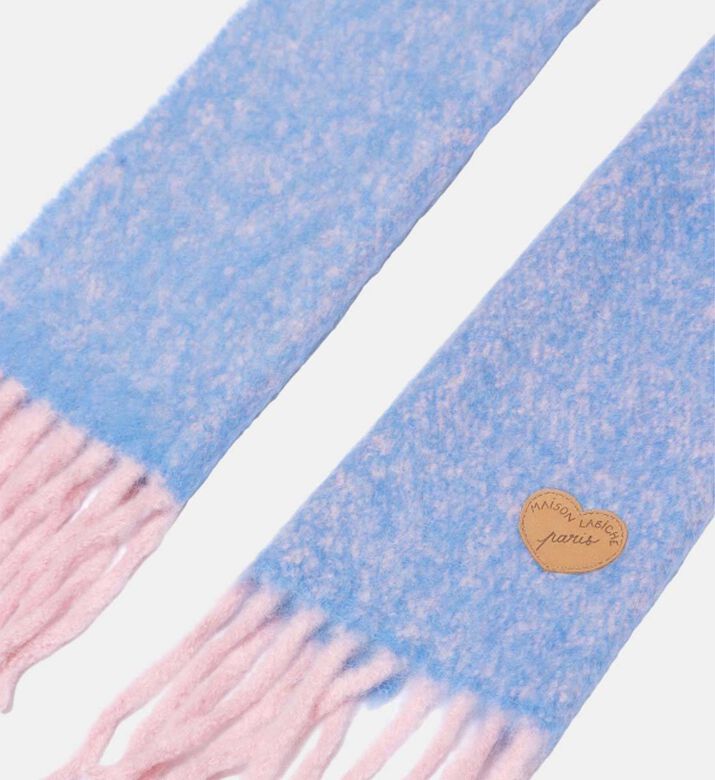 Maison Labiche Knit Fringe-detail Scarf, Blue, Packshot View Maison Labiche Knit Fringe-detail Scarf, Blue, Packshot View