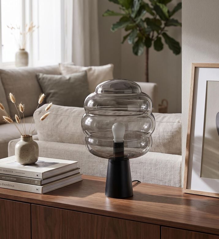 Light and Living Misty Glass Table Lamp, 30x30x46-cm, Grey, Packshot View