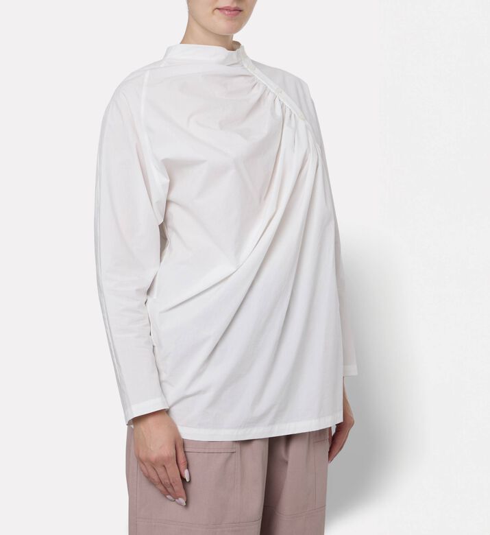 Dawei Asymmetric Button Closure Shirt, White, 40, Model View