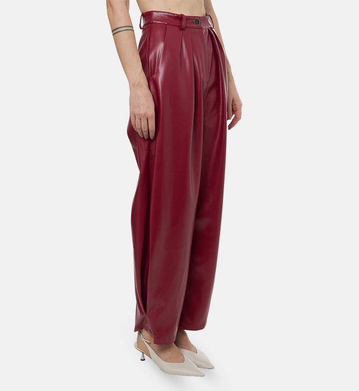 Rowen Rose Faux Leather Pleated Wide-leg Trousers, Model View