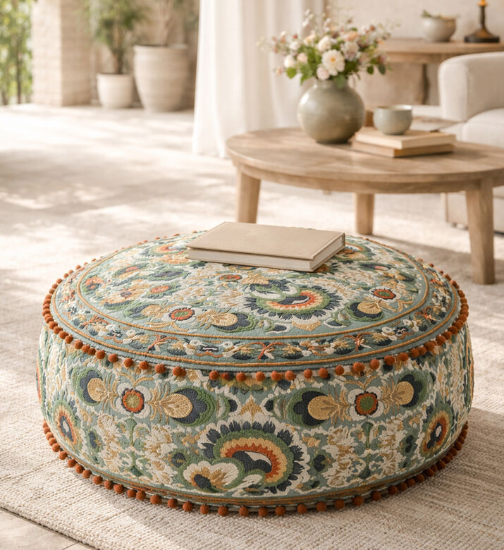 Home Deco and More Muno Embroidered Pouf 60x20 Cm, Packshot View