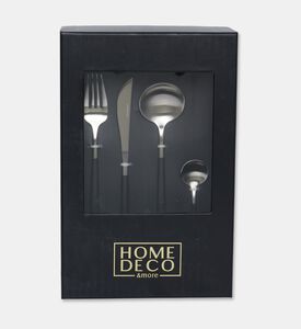 Home Deco and More Stainless Steel 18/10 Matt-finish 24-piece Cutlery Set, Black, Packshot View