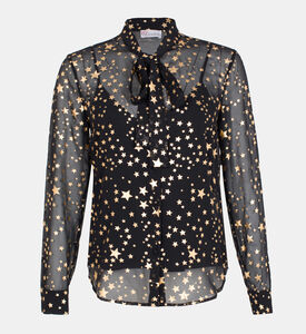 قميص حرير مطبوع بنجمة عرجاء