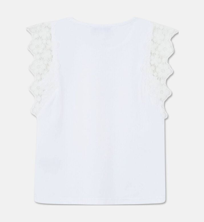 Tartine et Chocolat Lace-trim Cap Sleeves T-shirt, White, 8y, Packshot View