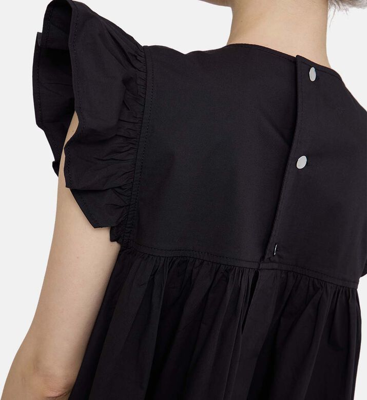 Stretch Cotton Frill Sleeve Dress