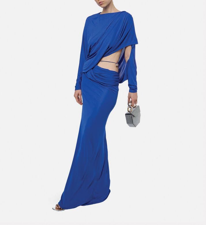 Christopher Esber Encased Cut-out Waist Maxi Dress, Blue, 10, Model View