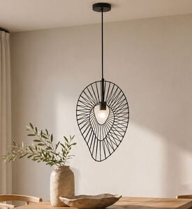 Home Deco and More Morjim Iron Pendant Lamp, Black, 16x37x55-cm, Packshot View