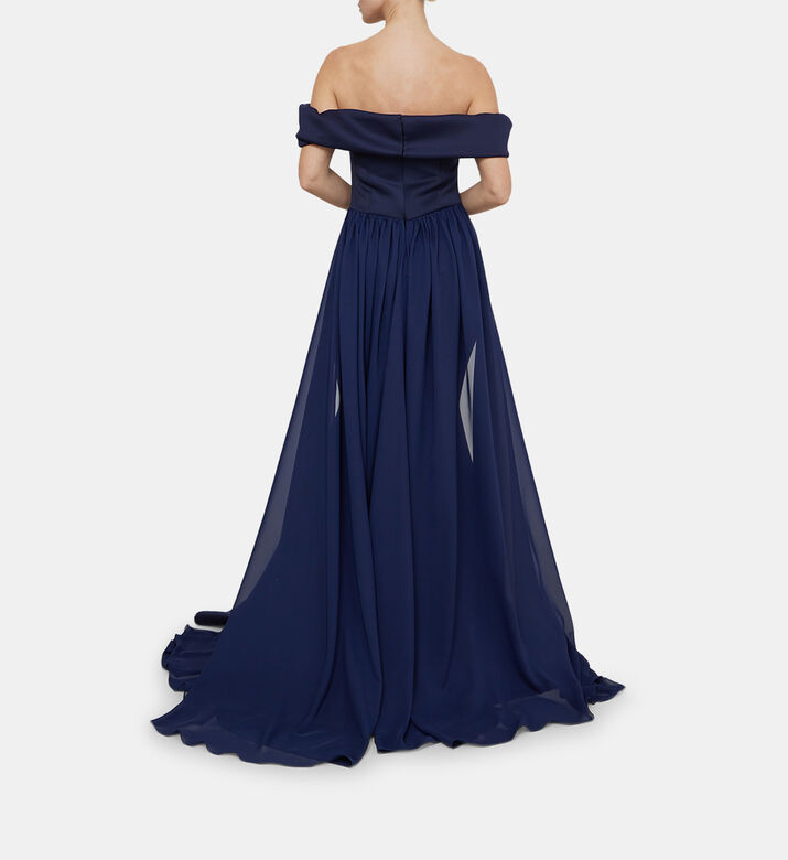 Neoprene Twisted Off-shoulder Dress