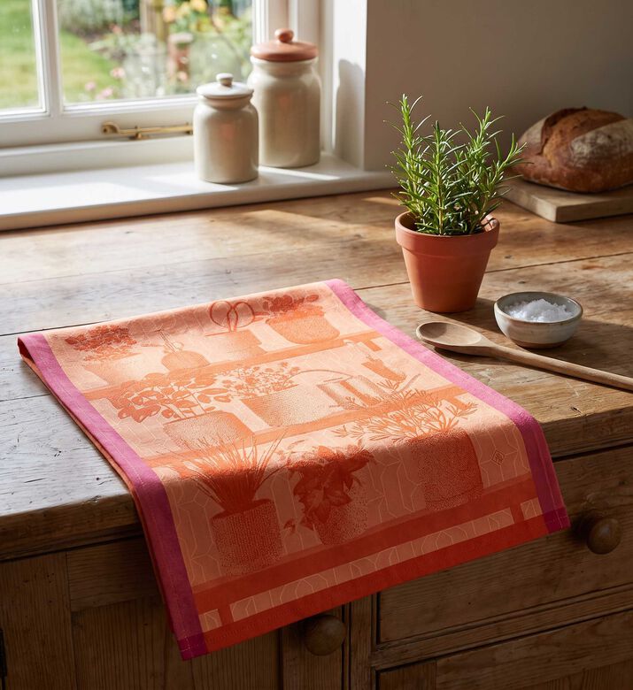 Jacquard Herbes Fraiches Cotton Tea Towel, Orange, Packshot View