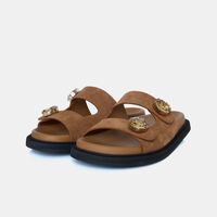 Paros Double Strap Rhinestone Button Slippers
