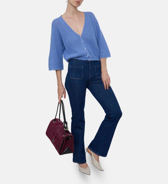 Ba and Sh Isaac Bell Sleeves Cropped Cardigan, Blue, Xs, Model View