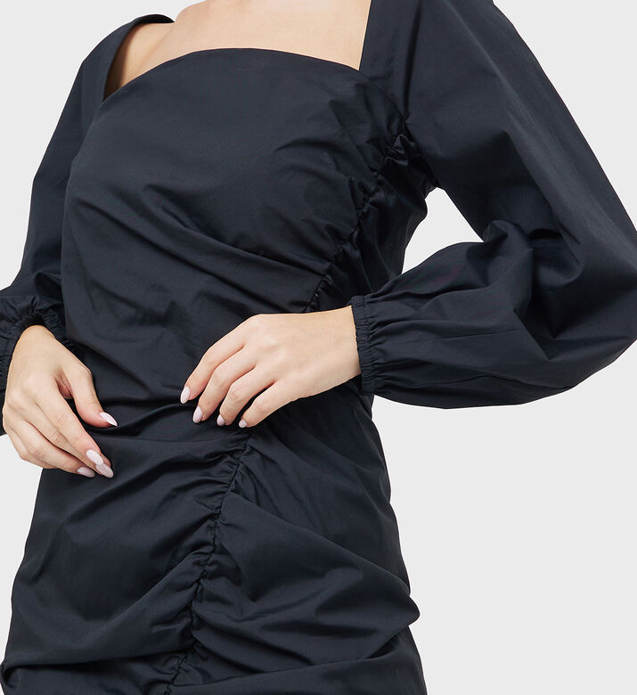 Cotton Puff-sleeve Midi Dress