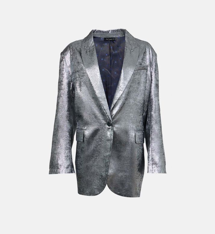 جاكيت بصف أزرار واحد بتأثير معدني