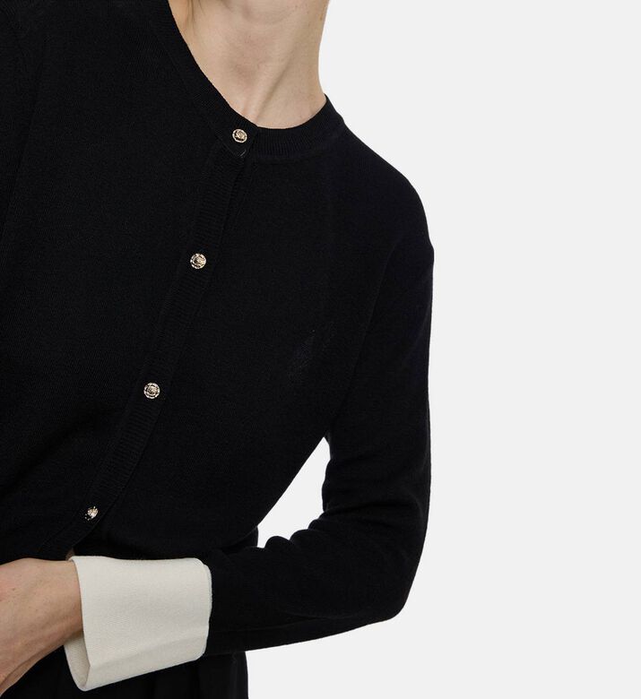 Edward Achour Paris Contrasting Cuffs Gold-toned Buttons Cardigan, Model View Edward Achour Paris Contrasting Cuffs Gold-toned Buttons Cardigan, Model View