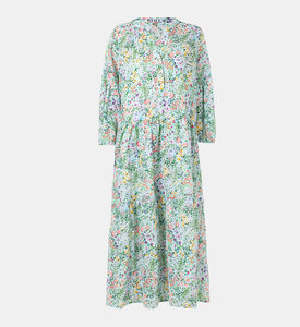 Floral-print Puffy Sleeve Midi Dress Floral-print Puffy Sleeve Midi Dress