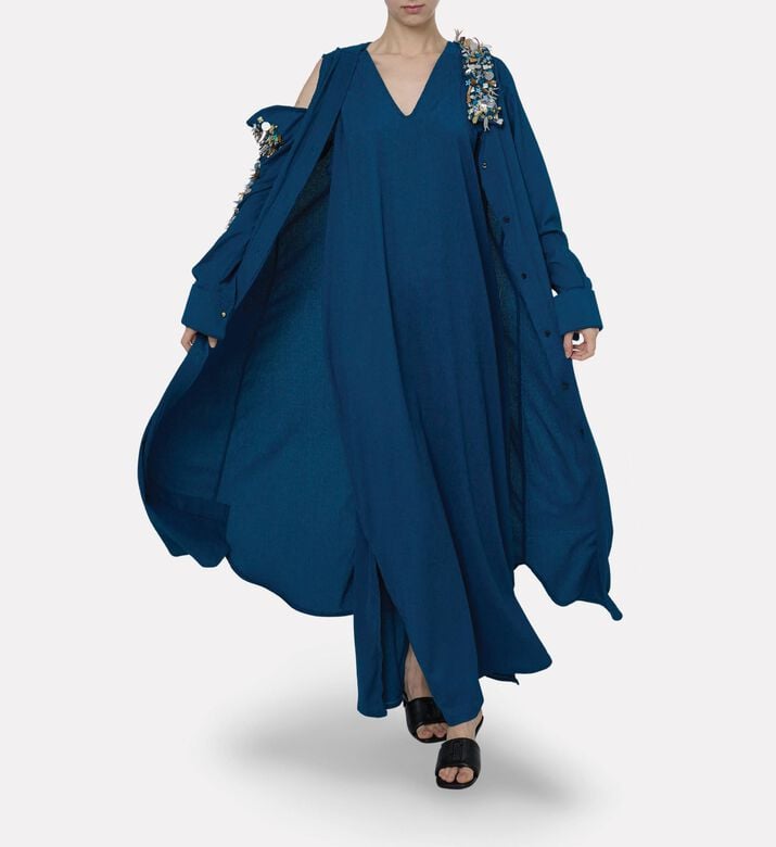 Dalia Al Azem Shoulder Cut-out Embellished Maxi Shirt Dress, Model View