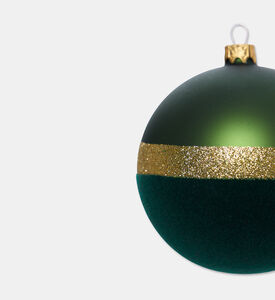 Home Deco and More Gold-glitter Band Matte-velvet Spherical Ornament, Green, Packshot View
