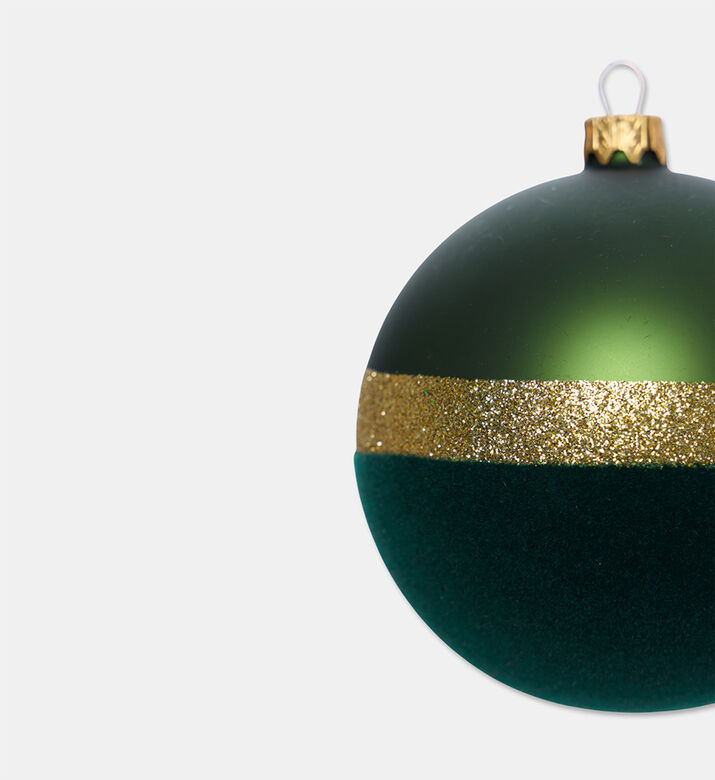 Home Deco and More Gold-glitter Band Matte-velvet Spherical Ornament, Green, Packshot View