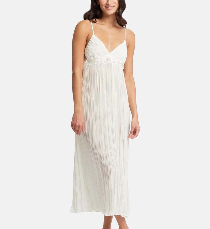 Long Pleated V-neck Dress