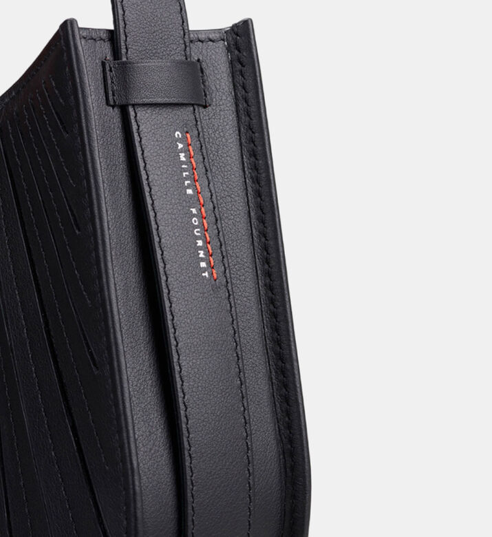 Camille Fournet Balancier Calf Leather Pleated Handbag, Black, Packshot View