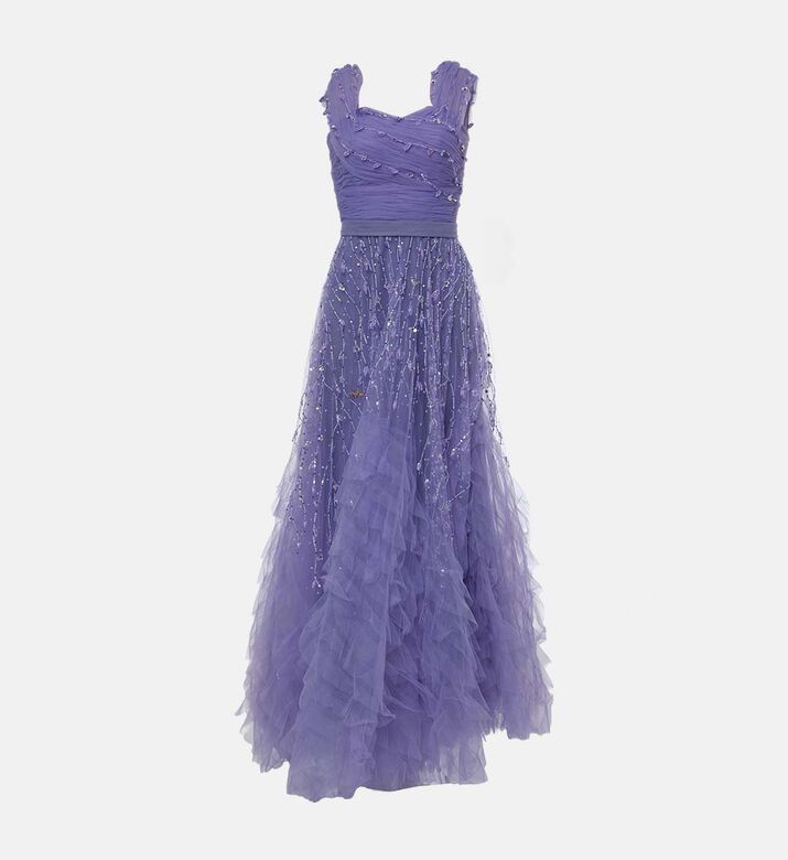 Sequin Ruffled Maxi Tulle Dress