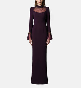 Beaded High-neck Bell Sleeve Dress