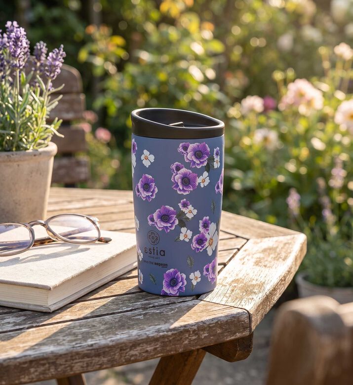 Estia Garden Blue Insulated Travel Mug, Packshot View