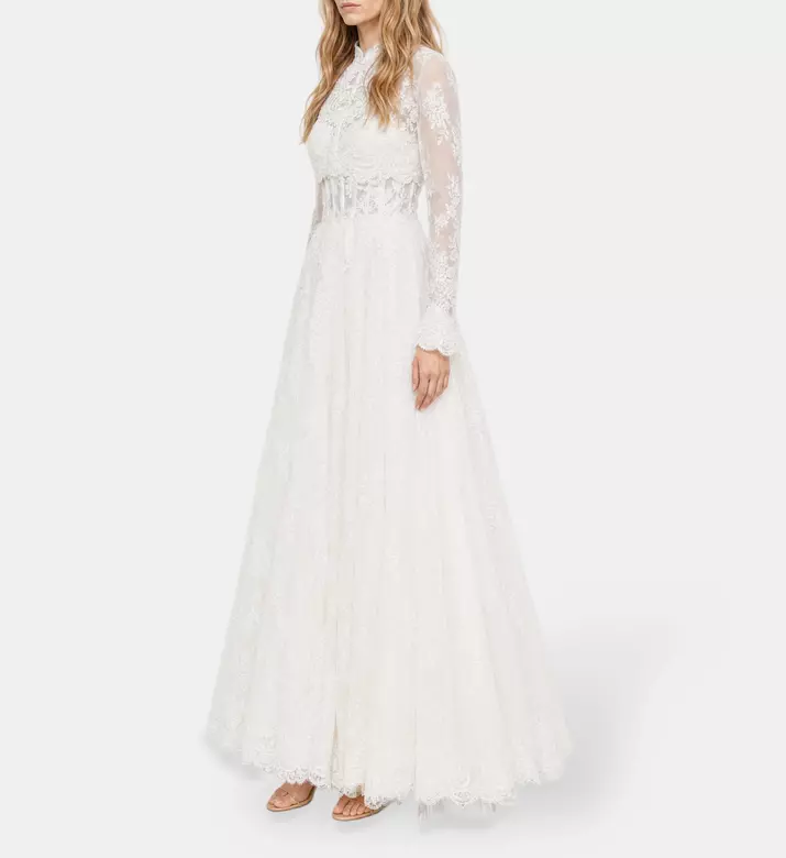L Atelier Du Luxe Chantilly Lace Long-sleeve Gown, Model View