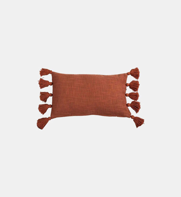 Deko and Co Slub Rectangle Pom Pom Cushion, Terracotta, 30x50-cm, Packshot View