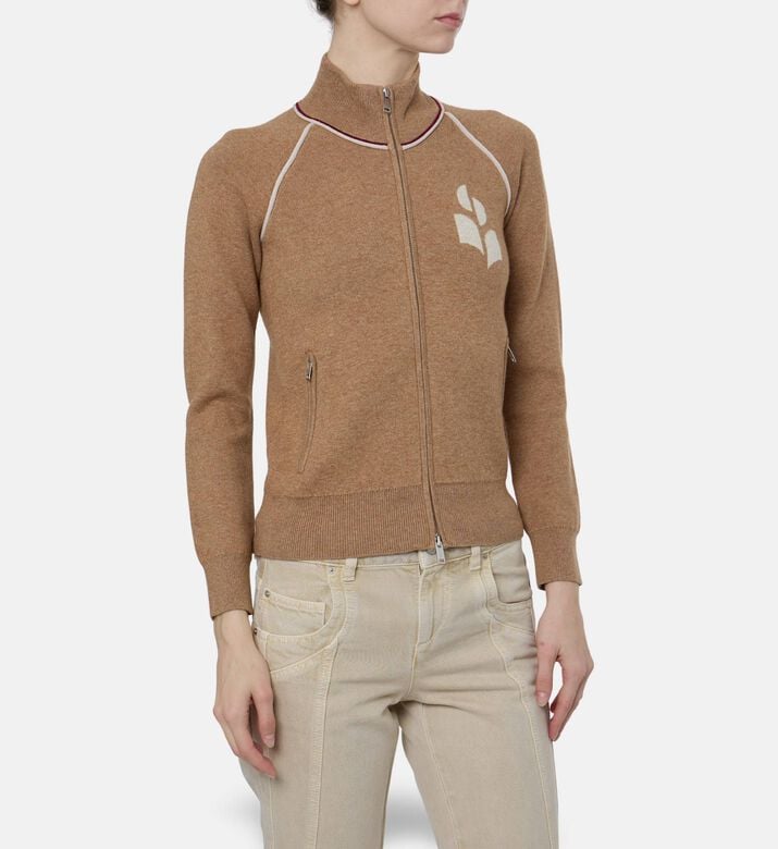 Isabel Marant Lanya Intarsia Logo Zip-front Cardigan, Model View